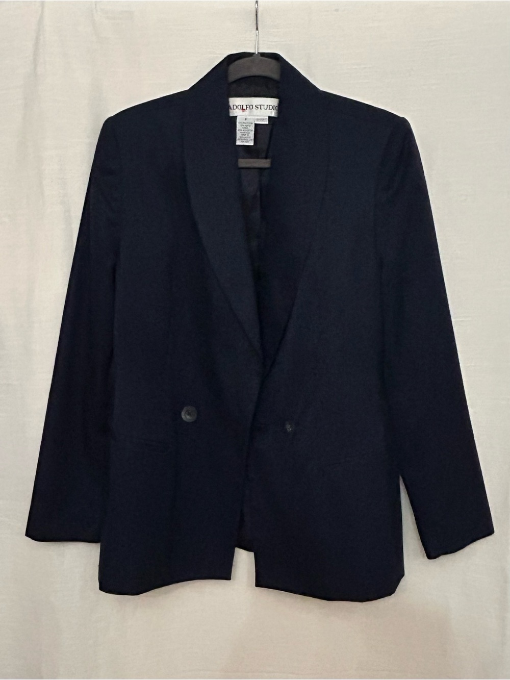 Vintage Adolfo Studio Classic Preppy Navy Double-Breasted‎ Women's Blazer
